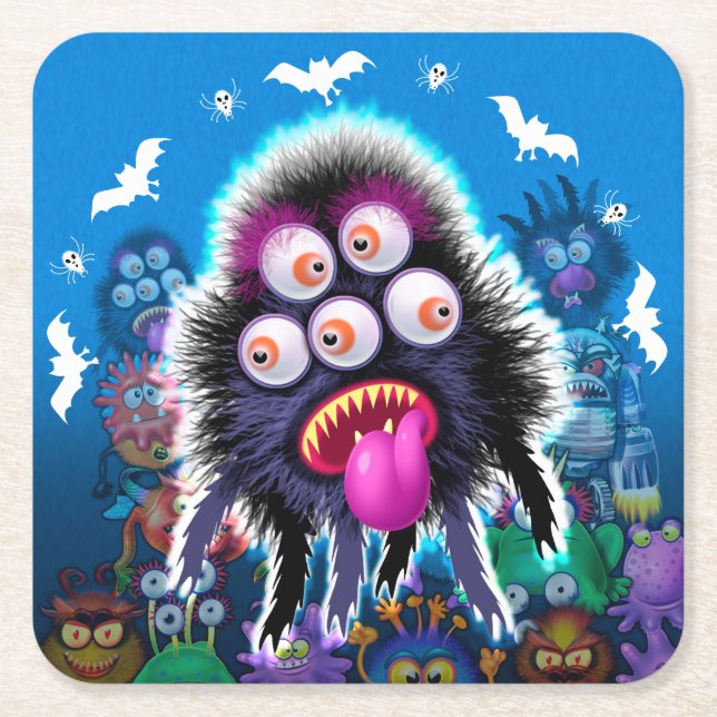 Posavasos Cuadrado De Papel Pascua de la fiesta de personalizado Monster Hallo (Anverso)