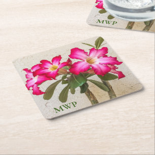 Posavasos Cuadrado De Papel Pascua de papel con flores de Rosa del desierto