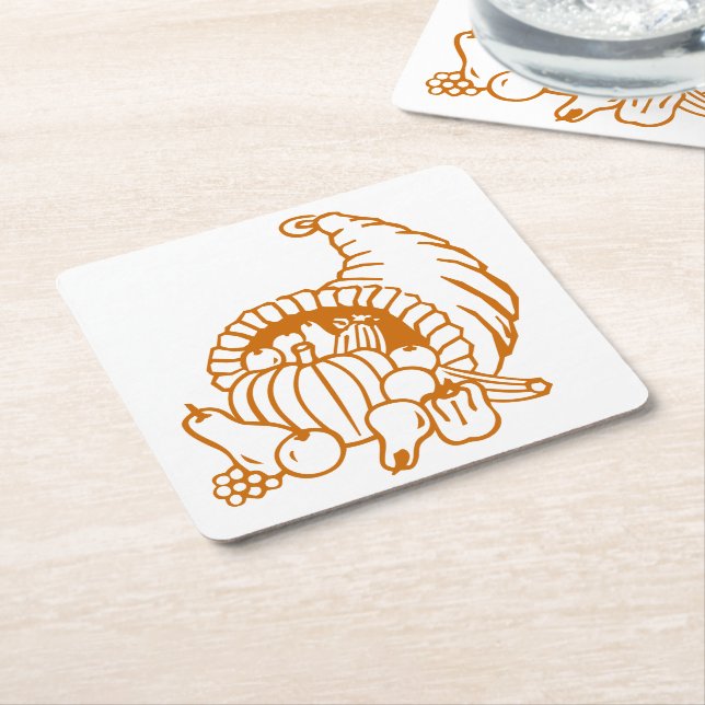 Posavasos Cuadrado De Papel Pascua de papel - Cuerno de abundancia (En perspectiva)