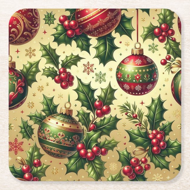 Posavasos Cuadrado De Papel Pascua de papel de adorno navideño (Anverso)
