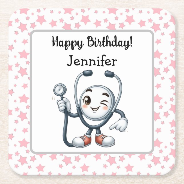 Posavasos Cuadrado De Papel Pascua de papel de la enfermera Birthday Party (Anverso)