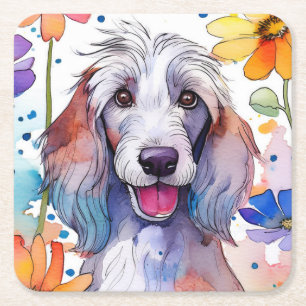 Posavasos Cuadrado De Papel Pascua de papel de perro silvestre afgano