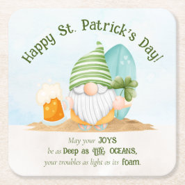 Posavasos Cuadrado De Papel Pascua de papel para el día de Beach Gnome St Patr