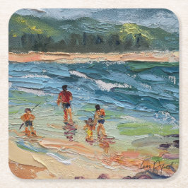 Posavasos Cuadrado De Papel Pascua de playa familiar de Hawaii