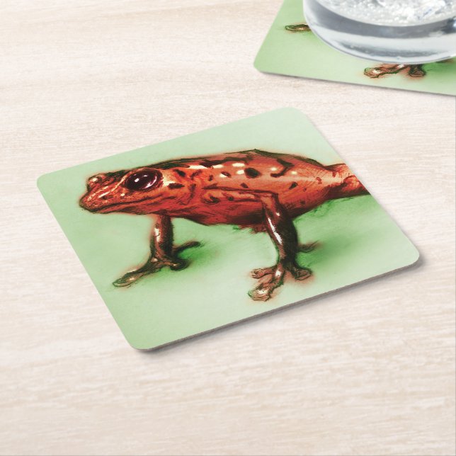 Posavasos Cuadrado De Papel Pascua de rana roja, boceto de animales salvajes (En perspectiva)