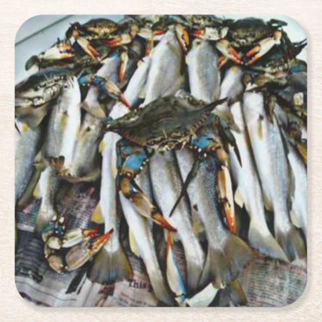 Posavasos Cuadrado De Papel Pascua de trucha y cangrejo (Anverso)