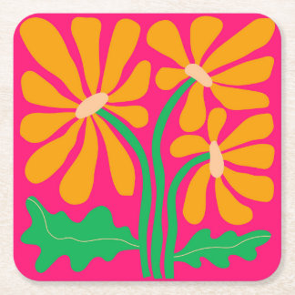 Posavasos Cuadrado De Papel Pascua Floral Retro Rosa