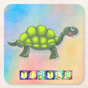 Posavasos Cuadrado De Papel Pascua para beber tortuga