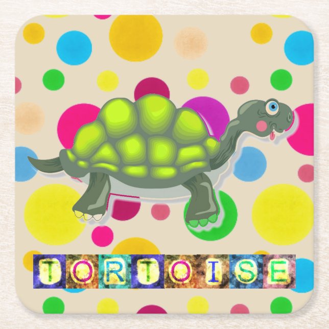 Posavasos Cuadrado De Papel Pascua para beber tortuga (Anverso)