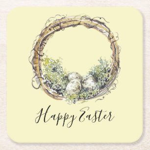 Posavasos Cuadrado De Papel Pascua Rústica de Acuarela y Huevos