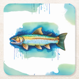 Posavasos Cuadrado De Papel Pascua - Serie acuarela: trucha/salmón