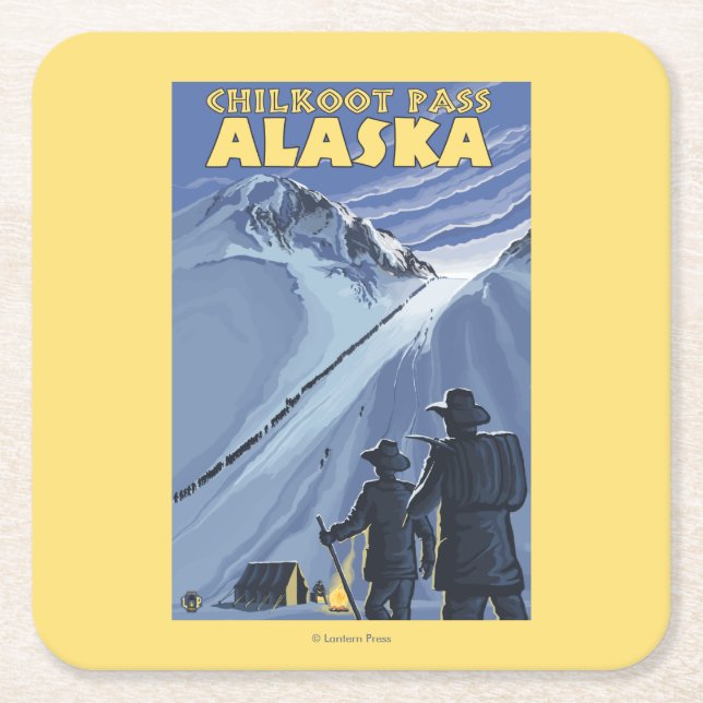 Posavasos Cuadrado De Papel Paso de Chilkoot, mineros de oro de Alaska (Anverso)