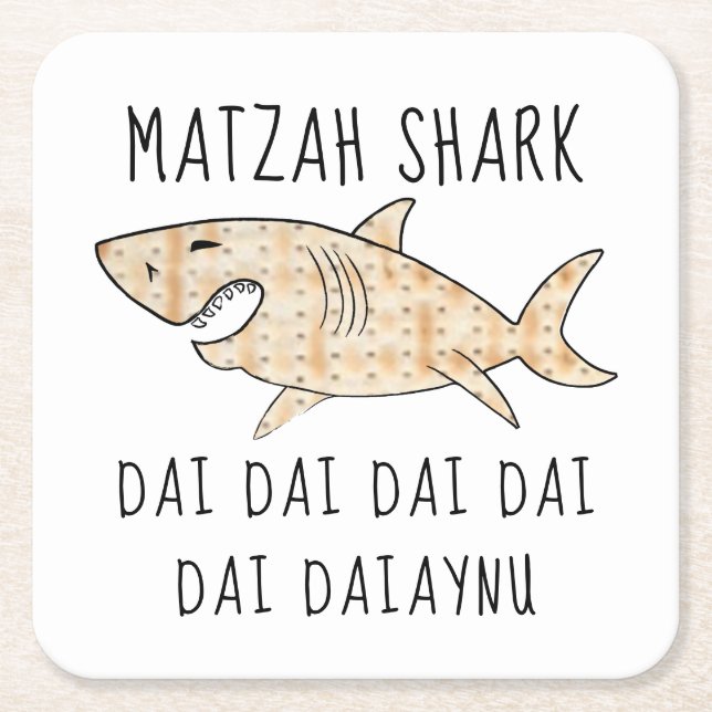Posavasos Cuadrado De Papel Passover Daiaynu Matzah Shark (Anverso)