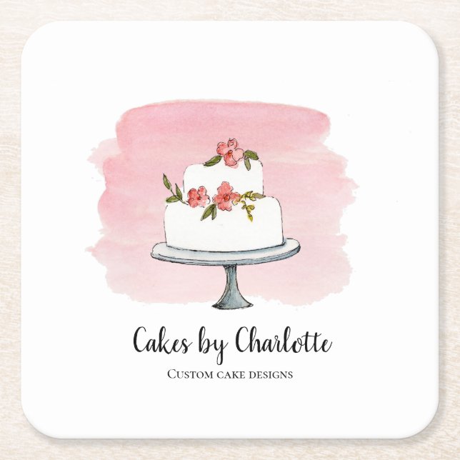 Posavasos Cuadrado De Papel Pastel boda Panadería, Caterer (Anverso)