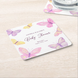 Posavasos Cuadrado De Papel Pastel Butterflies Pink Purple Baby Shower