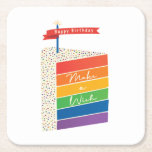 Posavasos Cuadrado De Papel Pastel de arcoiris Feliz cumpleaños hacer un deseo<br><div class="desc">Nada dice a fiesta como una torta de cumpleaños colorida del arcoiris. Estas tardes harán que tu fiesta de cumpleaños sea más festiva.</div>