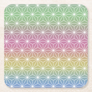 Posavasos Cuadrado De Papel Pastel de arcoiris tradicional japonés Asanoha
