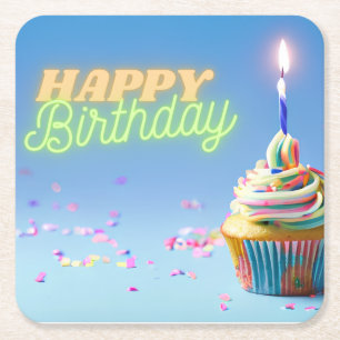 Posavasos Cuadrado De Papel Pastel de Cumpleaños