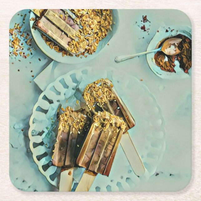 Posavasos Cuadrado De Papel Pastel de helado (Anverso)