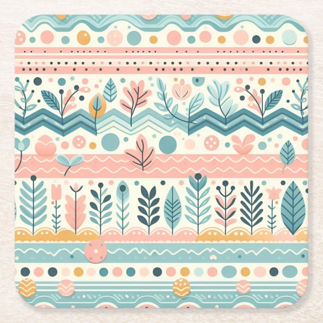 Posavasos Cuadrado De Papel Pastel Floral (Anverso)