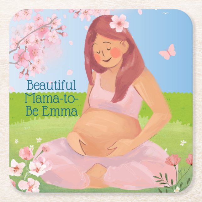 Posavasos Cuadrado De Papel Pastel Hermosa Mamá-Ser Baby Shower (Anverso)