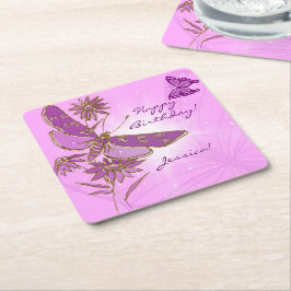 Posavasos Cuadrado De Papel Pastel Pink Butterfly Throw Pillow