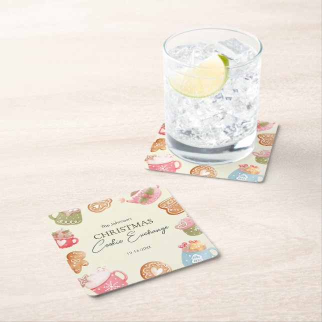 Posavasos Cuadrado De Papel Pastel Playful Christmas Cookie Exchange Party (In situ)