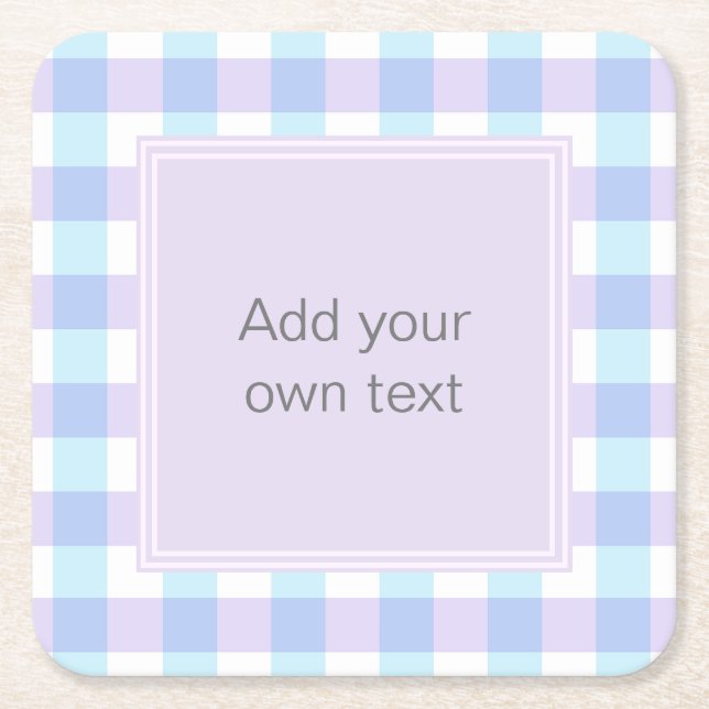 Posavasos Cuadrado De Papel Pastel Purple Gingham Custom Text (Anverso)