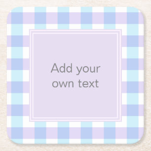 Posavasos Cuadrado De Papel Pastel Purple Gingham Texto Personalizado