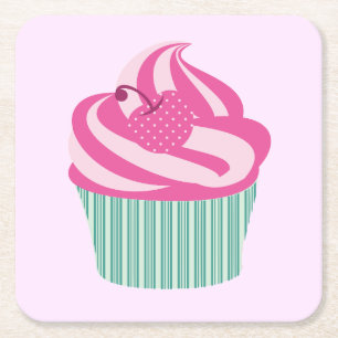 Posavasos Cuadrado De Papel Pastel rosado de torta rosada