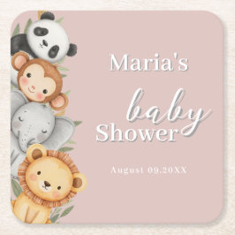 Posavasos Cuadrado De Papel Pastel Tropical Baby Shower Jungle Safari Animales