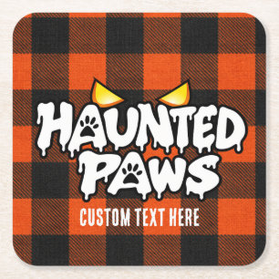 Posavasos Cuadrado De Papel Patas Embrujadas Plaid Naranja y Negro Halloween