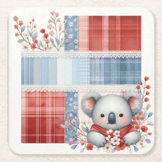 Posavasos Cuadrado De Papel Patchwork Denim Koala Square Paper Coasters (Anverso)