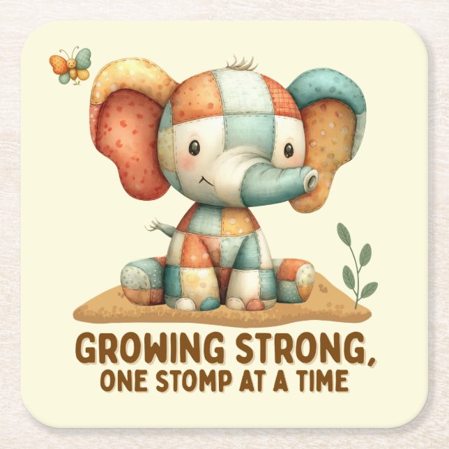 Posavasos Cuadrado De Papel Patchwork Elephant “Growing Strong (Anverso)
