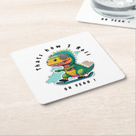 Posavasos Cuadrado De Papel Patinaje sobre Dinosaurios Bebés | Así es como hag