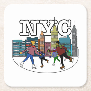 Posavasos Cuadrado De Papel Patinaje sobre hielo en la ciudad de Nueva York