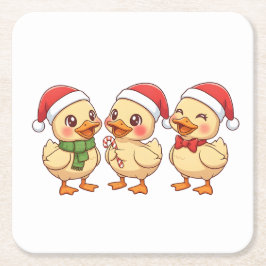 Posavasos Cuadrado De Papel Patitos Navideños Kawaii Lindos | Festivo Vacacion