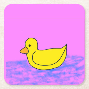 Posavasos Cuadrado De Papel pato amarillo lindo en rosa
