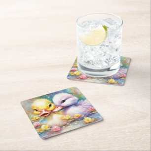 Posavasos Cuadrado De Papel Pato de aves arcoiris 4