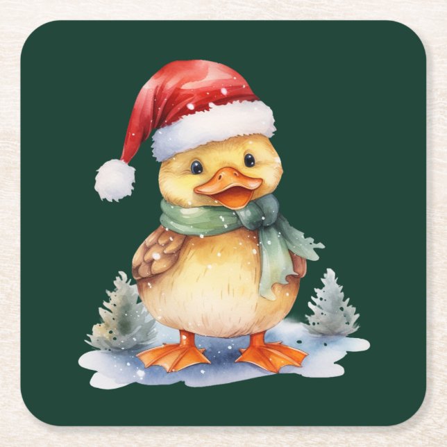 Posavasos Cuadrado De Papel Pato de Navidad (Anverso)