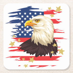 Posavasos Cuadrado De Papel Patriotic Eagle USA Flag Stars Paper Coasters