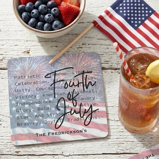 Posavasos Cuadrado De Papel Patriotic Festive Fireworks (Fourth of July drink coaster)
