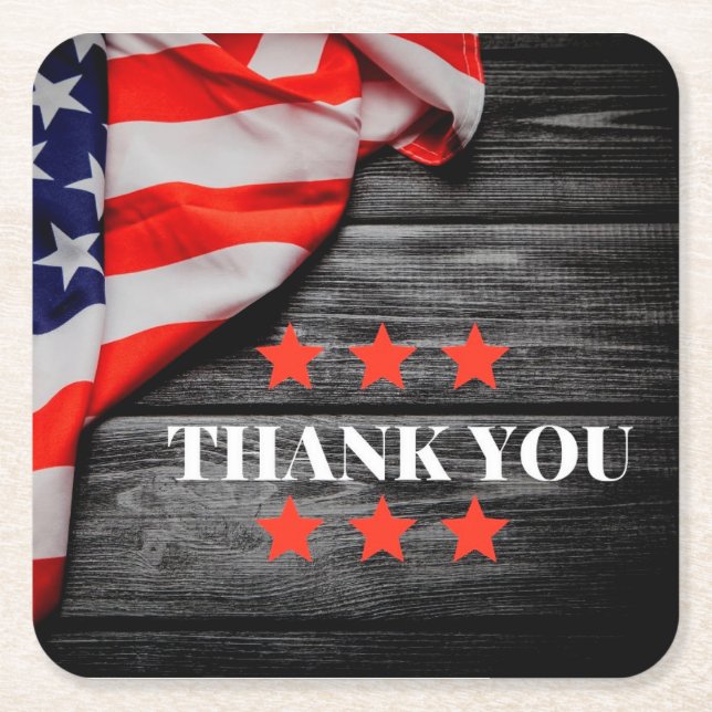 Posavasos Cuadrado De Papel Patriotic Gracias (Anverso)