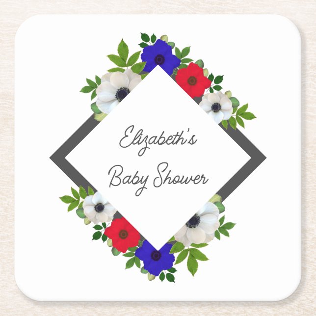 Posavasos Cuadrado De Papel Patriotic Panda Anemone Baby Shower (Anverso)