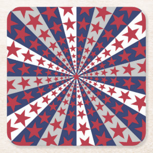 Posavasos Cuadrado De Papel Patriotic Sunburst: Obra de arte de la bandera est
