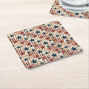 Posavasos Cuadrado De Papel Patriótico 4 de julio, Estrellas Rayas, Americana