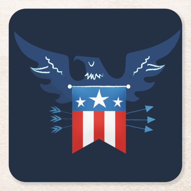 Posavasos Cuadrado De Papel Patriótico de la Bandera y el Águila Americana (Anverso)