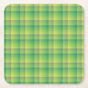 Posavasos Cuadrado De Papel Patrón abstracto de cuadros verdes y azules