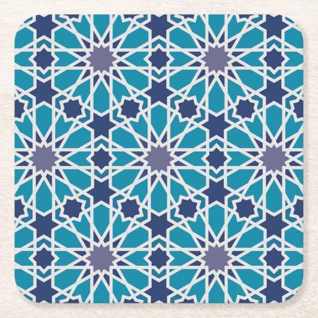 Posavasos Cuadrado De Papel Patrón Abstracto En Azul Y Gris (Anverso)