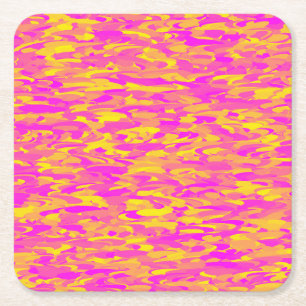 Posavasos Cuadrado De Papel Patrón abstracto Naranja amarillo rosado